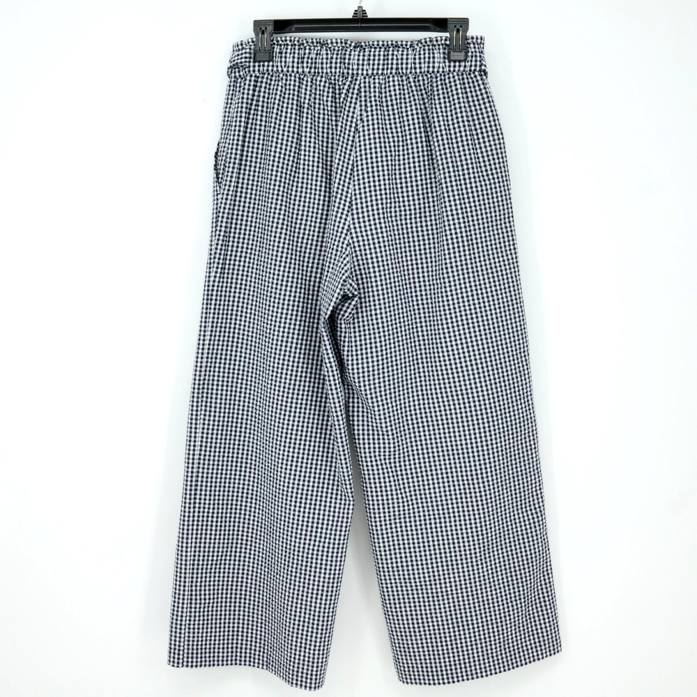 Loft Pants Womens Small Black White Seersucker Check Wide Leg Belt Beach New - Picture 2 of 12